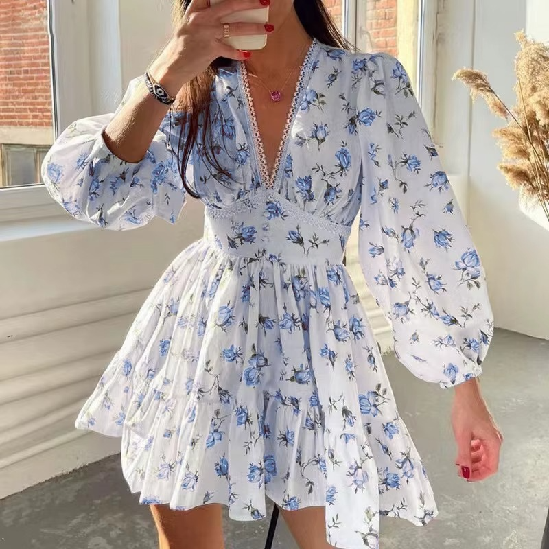 Floral Chiffon Puff Sleeve Mini Dress