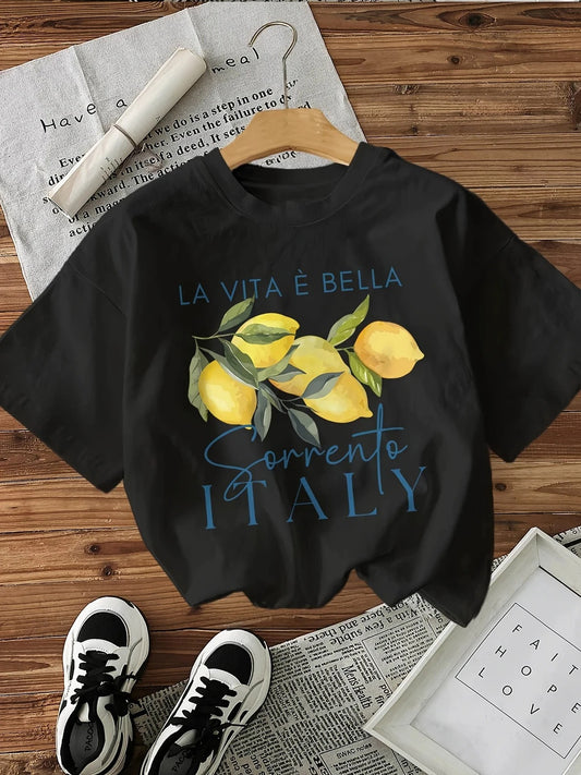 La Vita è Bella" Lemon Graphic Tee – 100% Cotton Casual T-Shirt