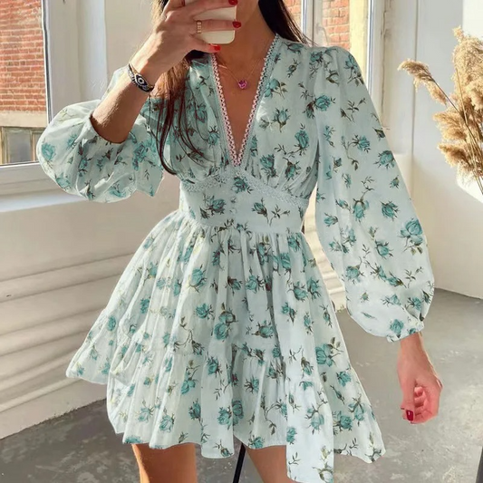 Floral Chiffon Puff Sleeve Mini Dress