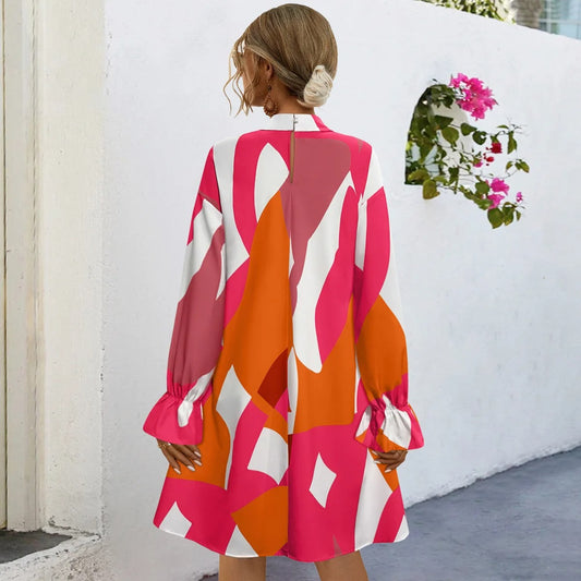 Vibrant Abstract Print Long Sleeve A-Line Dress