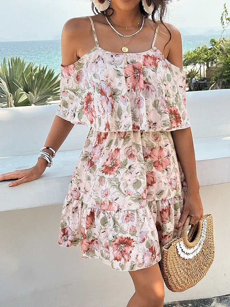 Fairycore Floral Print Mini Dress - Summer Suspender Dress for Women