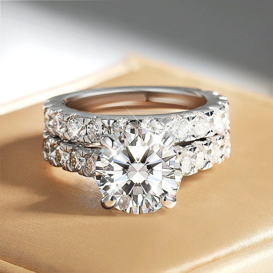 6.8cttw D Color Moissanite Rings Set