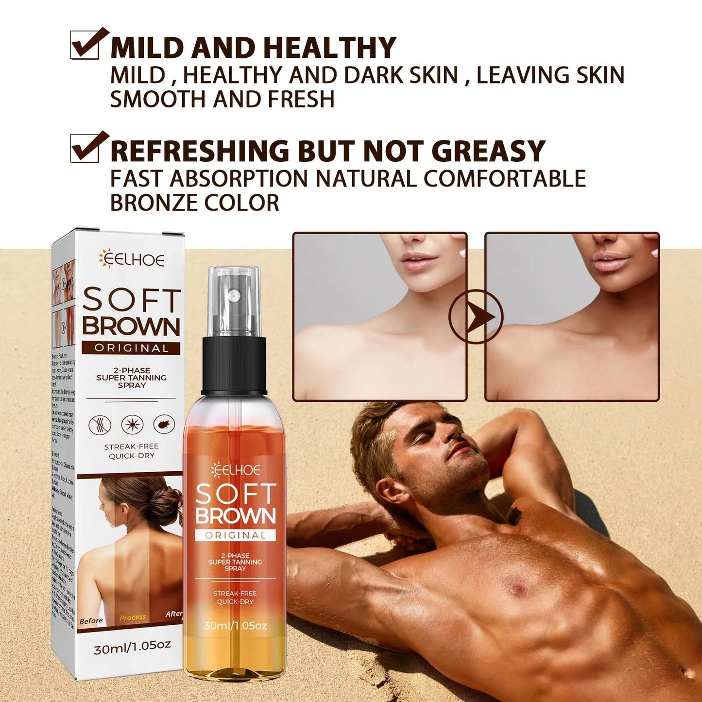 Soft Brown 2-Phase Tanning Spray – Natural Bronze Glow Without the Sun!