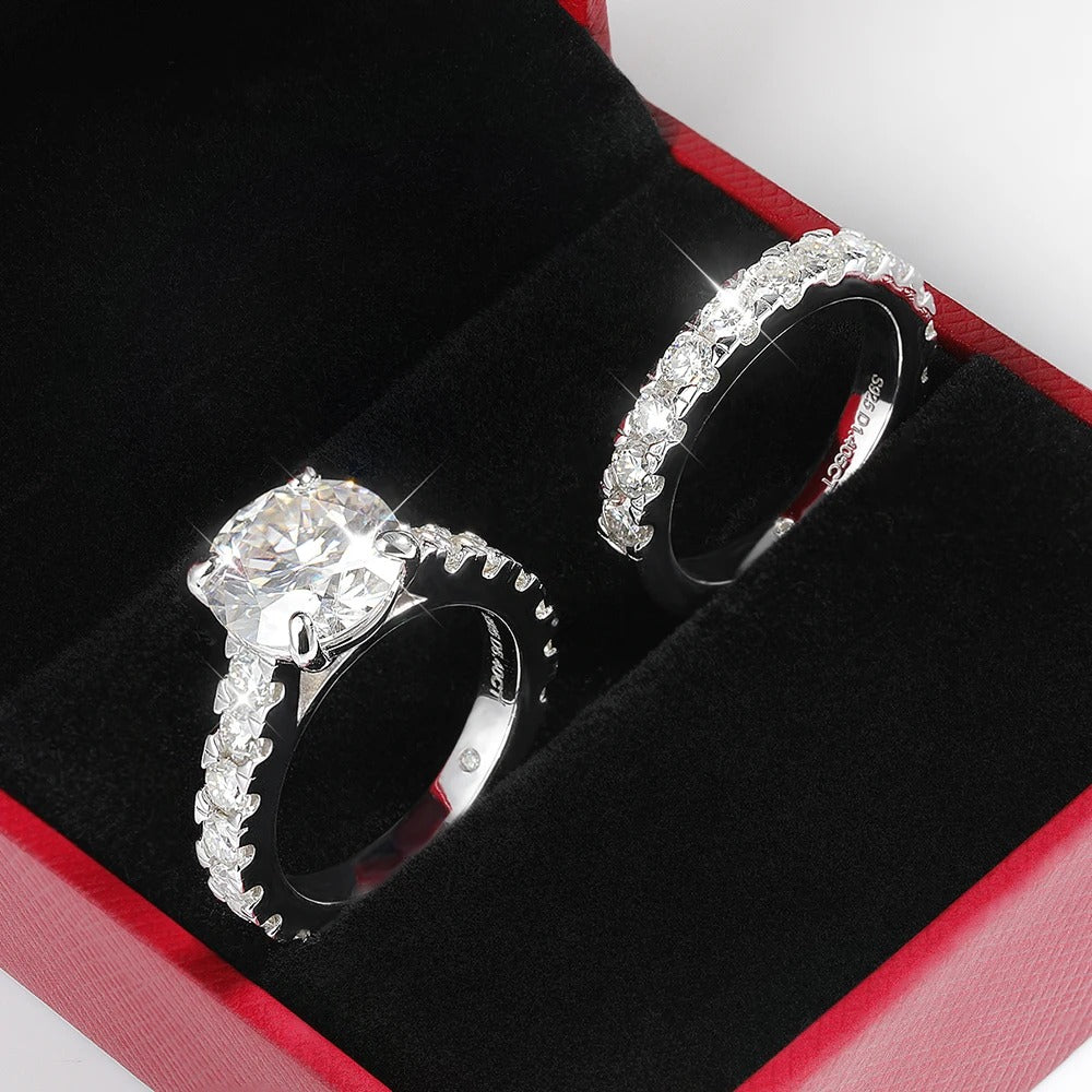 6.8cttw D Color Moissanite Rings Set