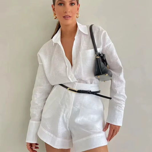 Chic 2-Piece Shirt & Shorts Set – Lightweight & Elegant