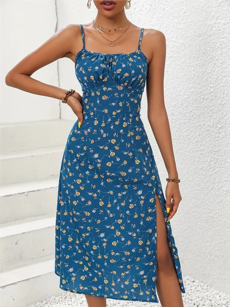 Women’s Spaghetti Strap Midi Dress – Summer Casual Beach Dress with Slit