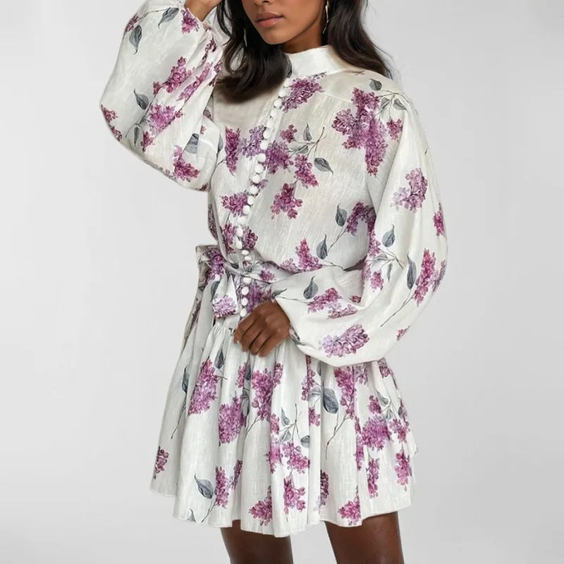 Vintage-Inspired Puff Sleeve Belted Dress
