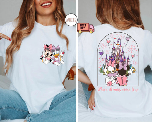 Disney Minnie & Daisy “Where Dreams Come True” Summer Cotton T-Shirt – Casual Girly Tee