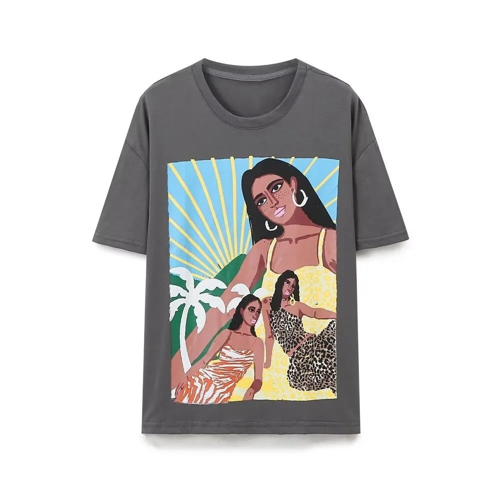 Trendy Graphic Print T-Shirts for Women – Loose Fit Summer Cotton Tees with Stylish Lady Illustration
