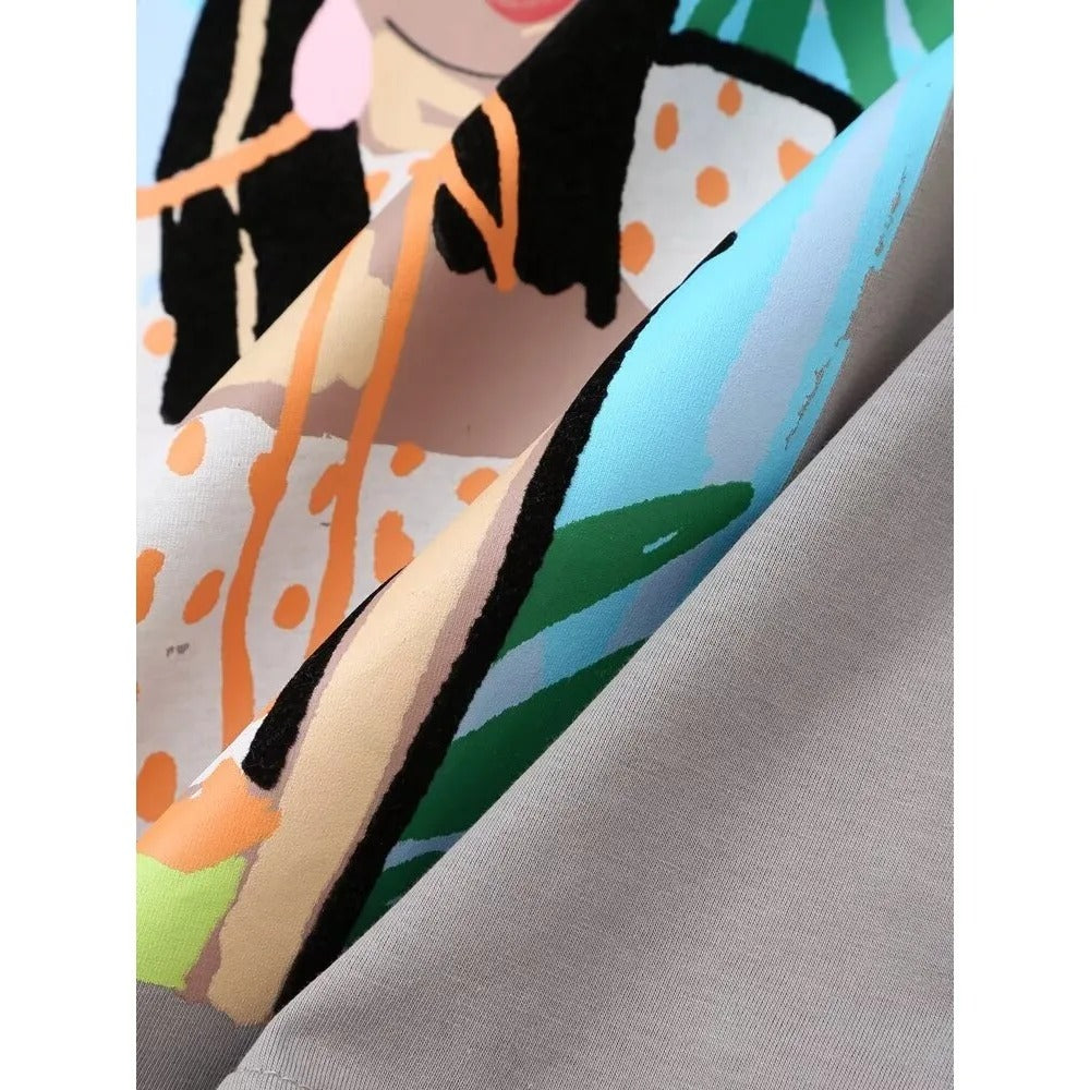 Trendy Graphic Print T-Shirts for Women – Loose Fit Summer Cotton Tees with Stylish Lady Illustration