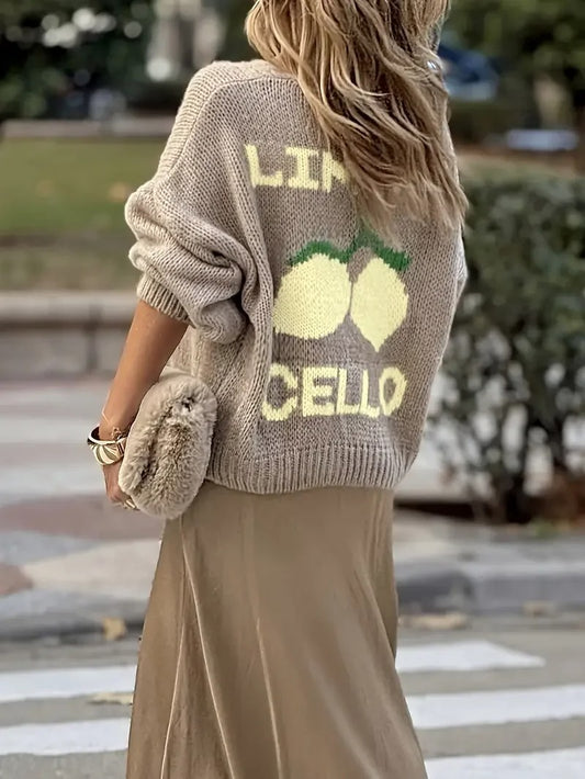 Limoncello Oversized Knit Cardigan – Chic Loose Lantern Sleeve Sweater