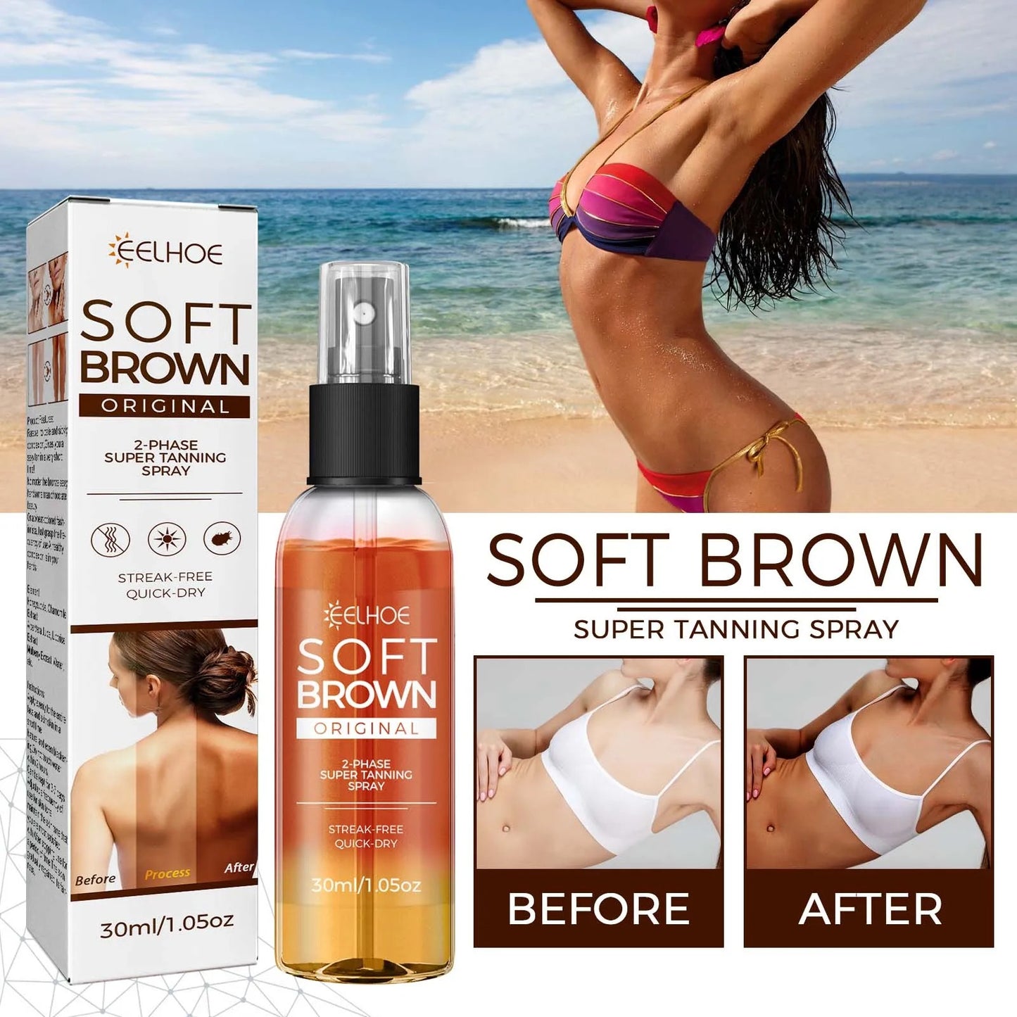 Soft Brown 2-Phase Tanning Spray – Natural Bronze Glow Without the Sun!