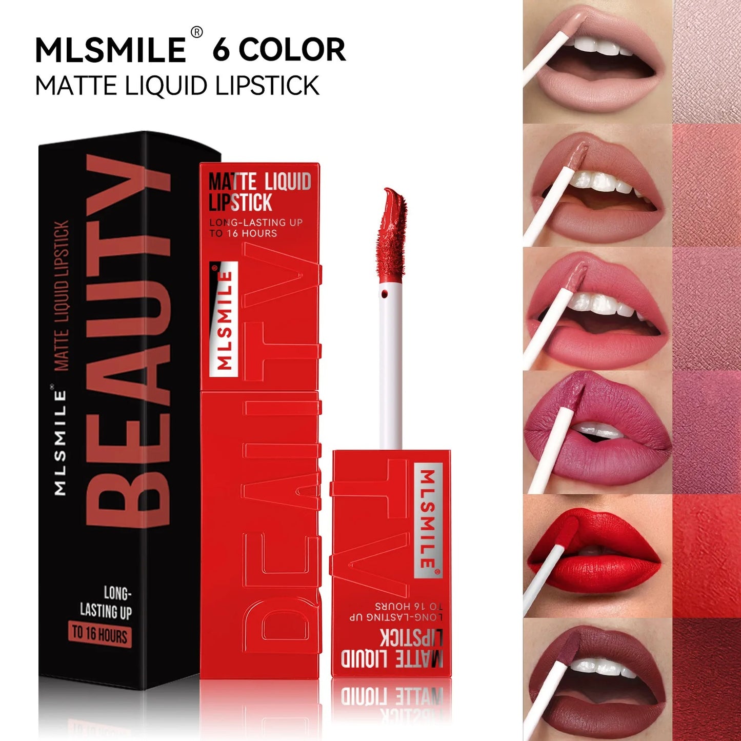 MLSMILE Matte Liquid Lipstick – Long-Lasting, Waterproof, Non-Stick Cup (6 Colors)