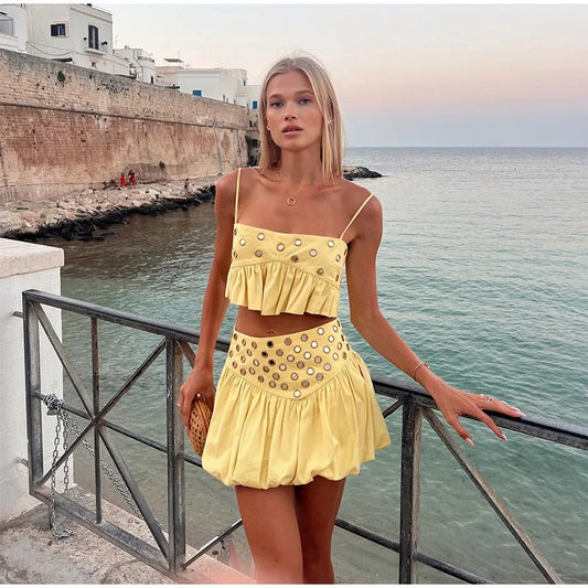 Metal Detail Pleated Two-Piece Set