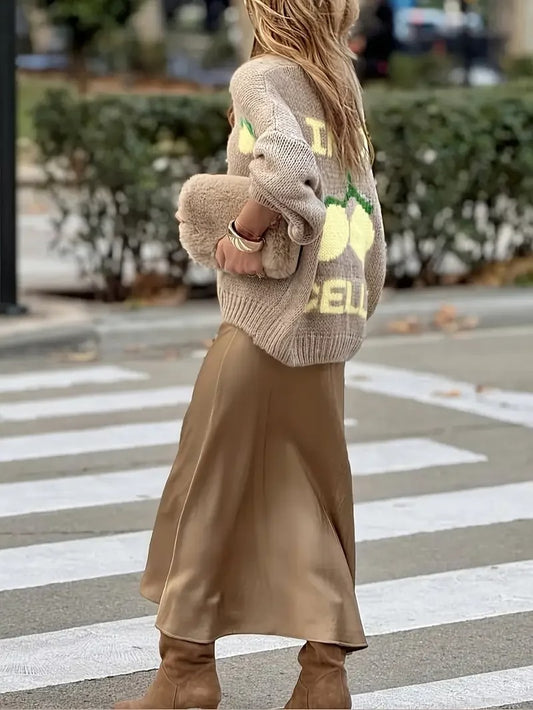 Limoncello Oversized Knit Cardigan – Chic Loose Lantern Sleeve Sweater