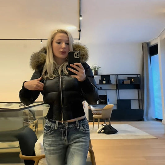 Winter Faux Fur Collar Puffer Jacket – Slim Fit, Detachable Design, Luxe Black Coat 2025