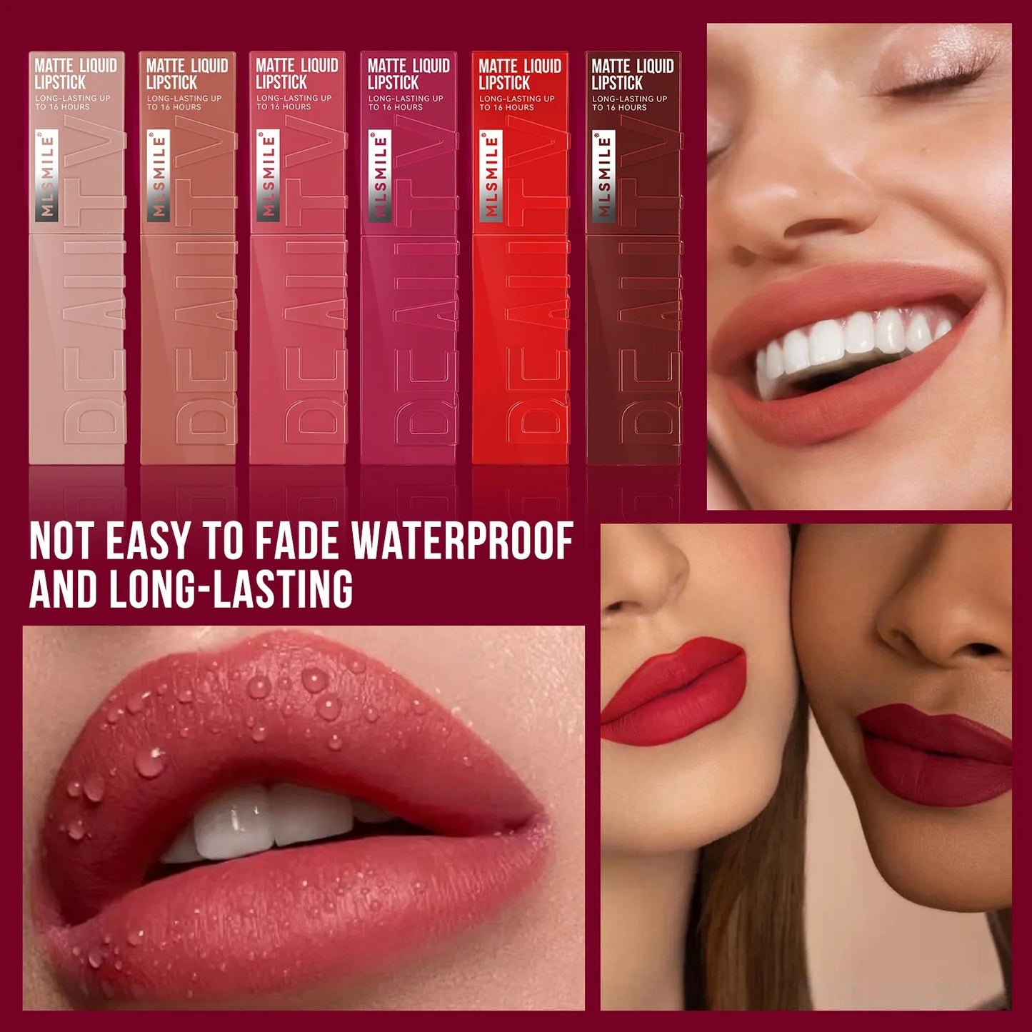 MLSMILE Matte Liquid Lipstick – Long-Lasting, Waterproof, Non-Stick Cup (6 Colors)