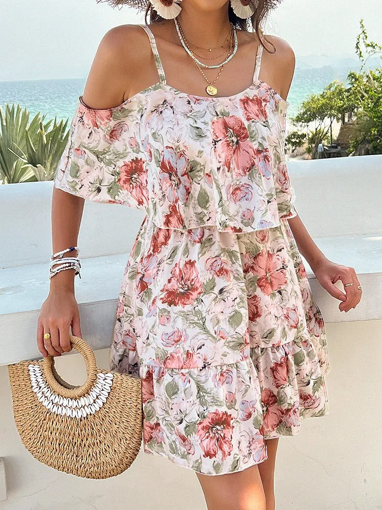 Fairycore Floral Print Mini Dress - Summer Suspender Dress for Women