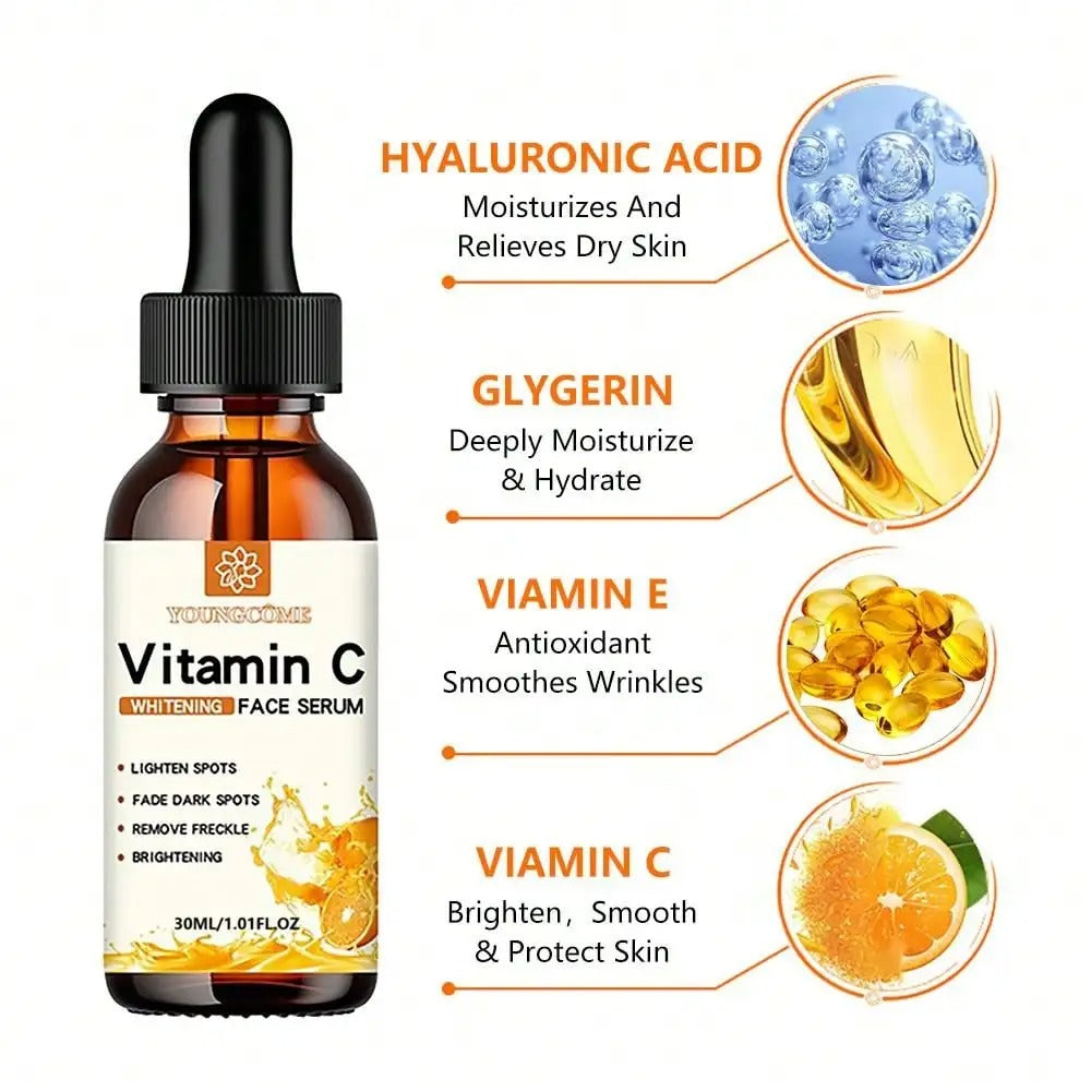 Vitamin C Face Serum with Hyaluronic Acid – Dark Spot Remover & Anti-Aging Moisturizing Essence (30ml / 50ml)