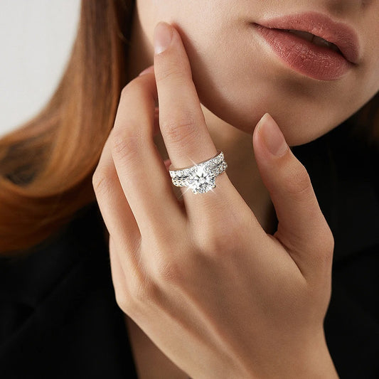 6.8cttw D Color Moissanite Rings Set