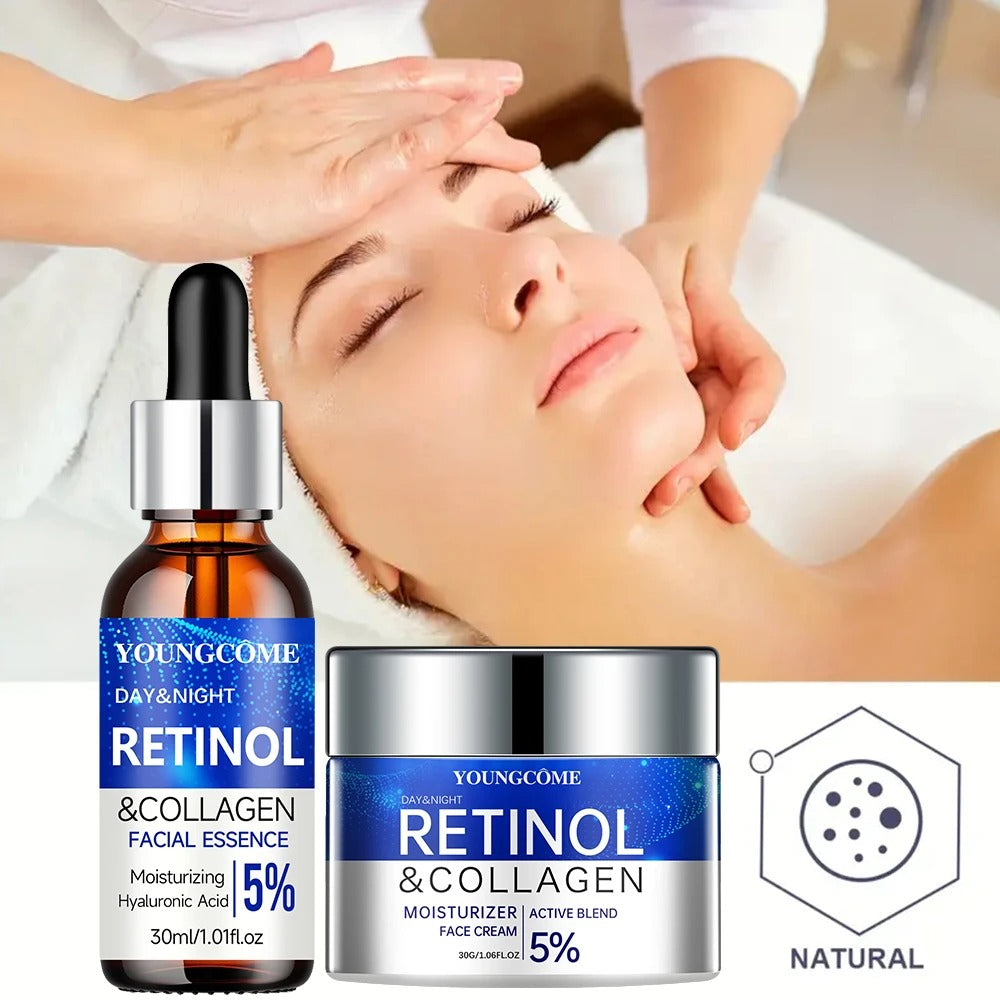 Retinol & Collagen Day & Night Skincare Set – Face Cream & Facial Essence (Buy Separately or as a Set)
