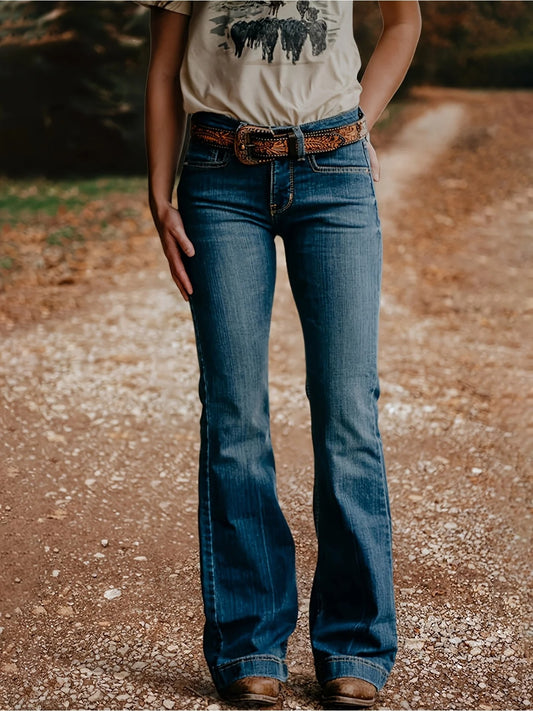 Vintage Bootcut Flared Jeans – High Waist Washed Denim
