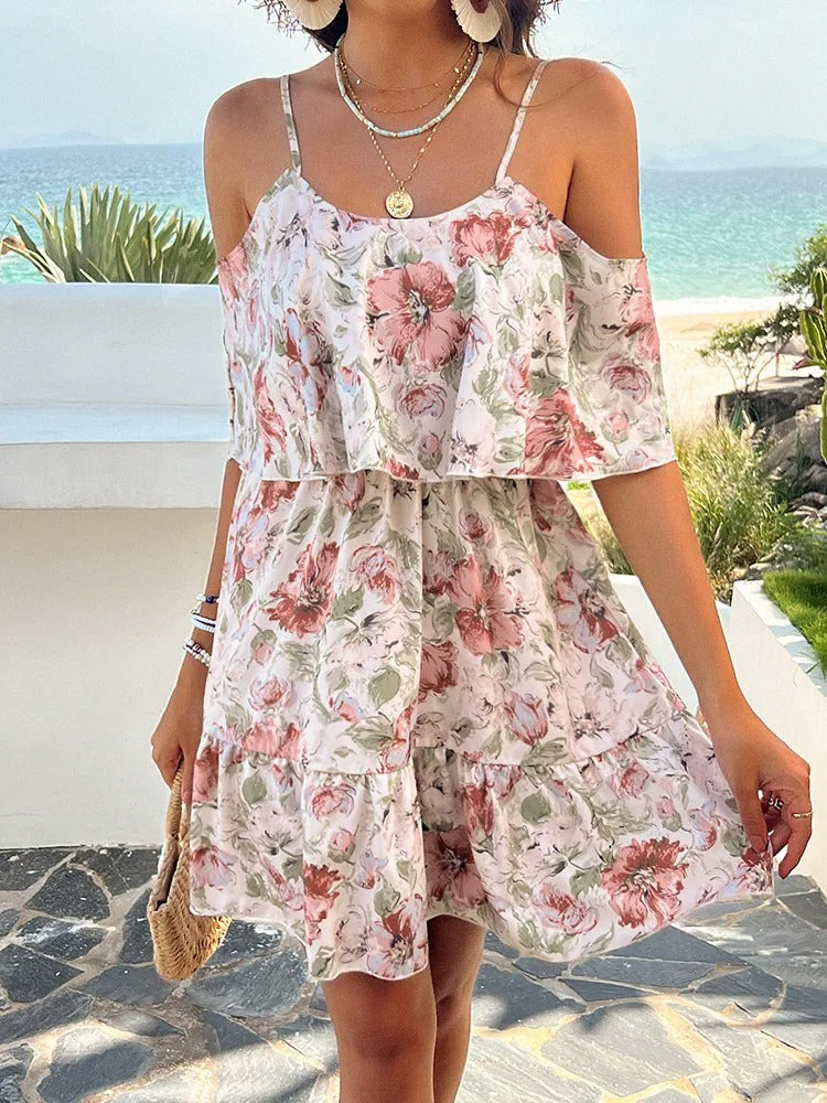 Fairycore Floral Print Mini Dress - Summer Suspender Dress for Women