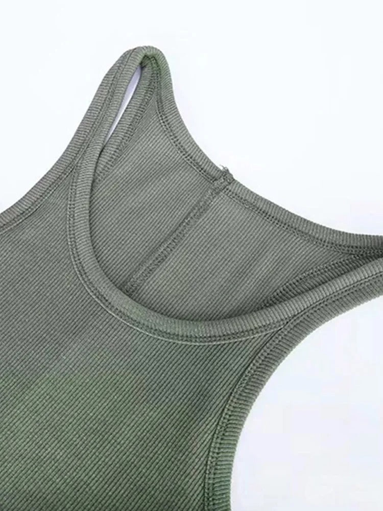 Ribbed White Crop Tank Top – Casual Sleeveless Streetwear for Women