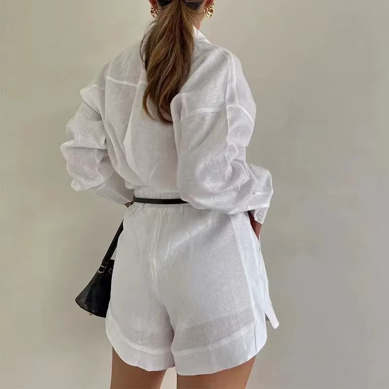 Chic 2-Piece Shirt & Shorts Set – Lightweight & Elegant
