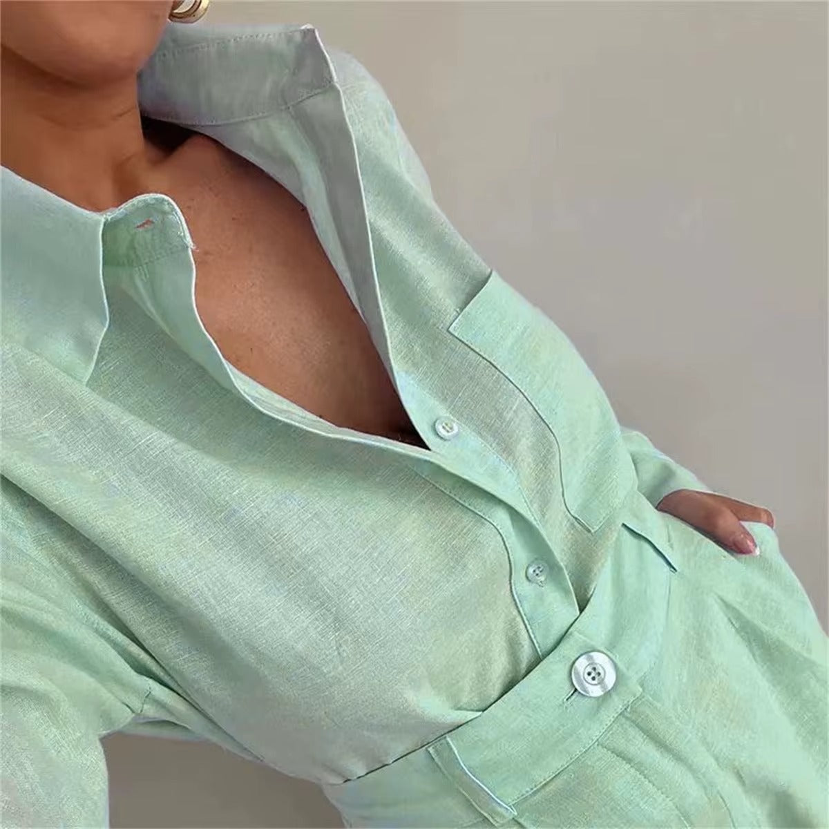 Chic 2-Piece Shirt & Shorts Set – Lightweight & Elegant