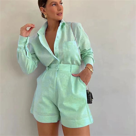 Chic 2-Piece Shirt & Shorts Set – Lightweight & Elegant