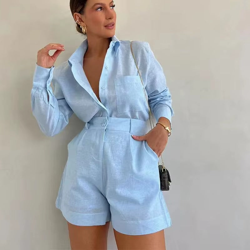 Chic 2-Piece Shirt & Shorts Set – Lightweight & Elegant