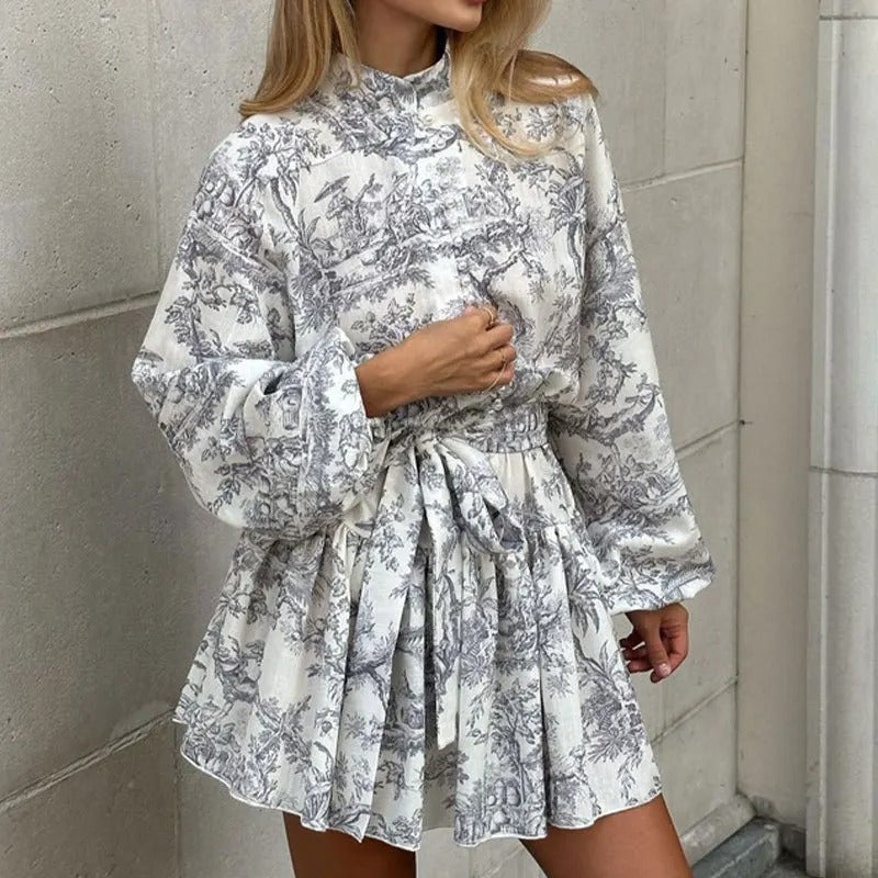 Vintage-Inspired Puff Sleeve Belted Dress