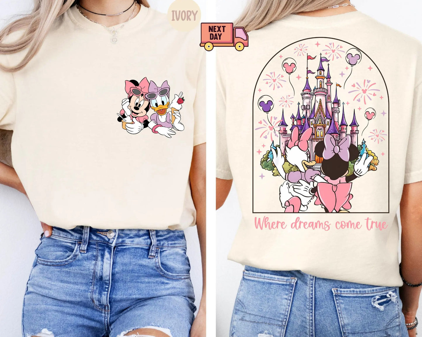 Disney Minnie & Daisy “Where Dreams Come True” Summer Cotton T-Shirt – Casual Girly Tee