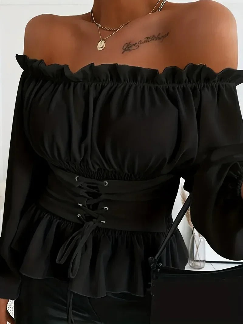 Plus Size Off-Shoulder Lace-Up Corset Blouse