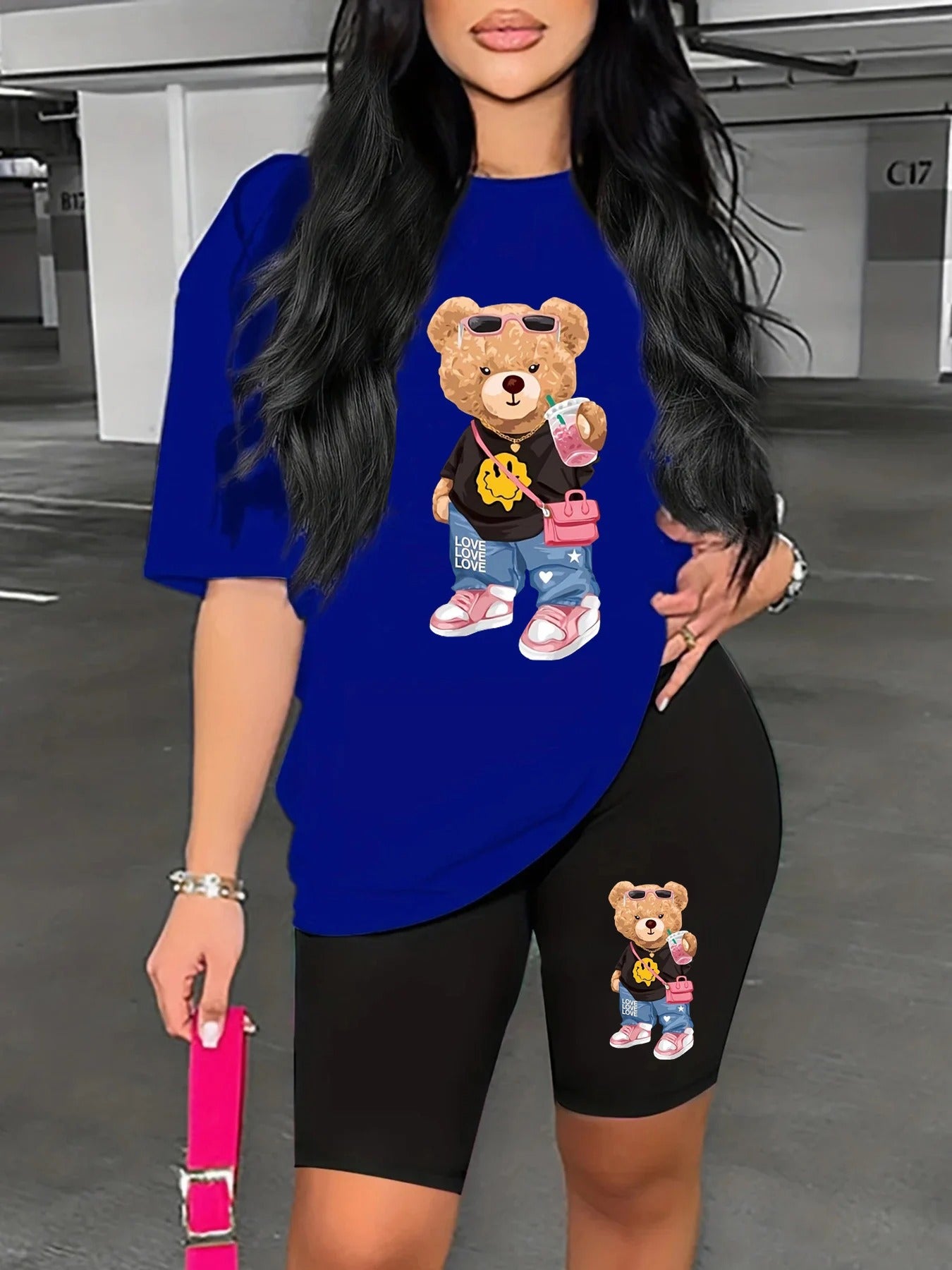 Casual Bear Print Summer Set – T-Shirt & Shorts