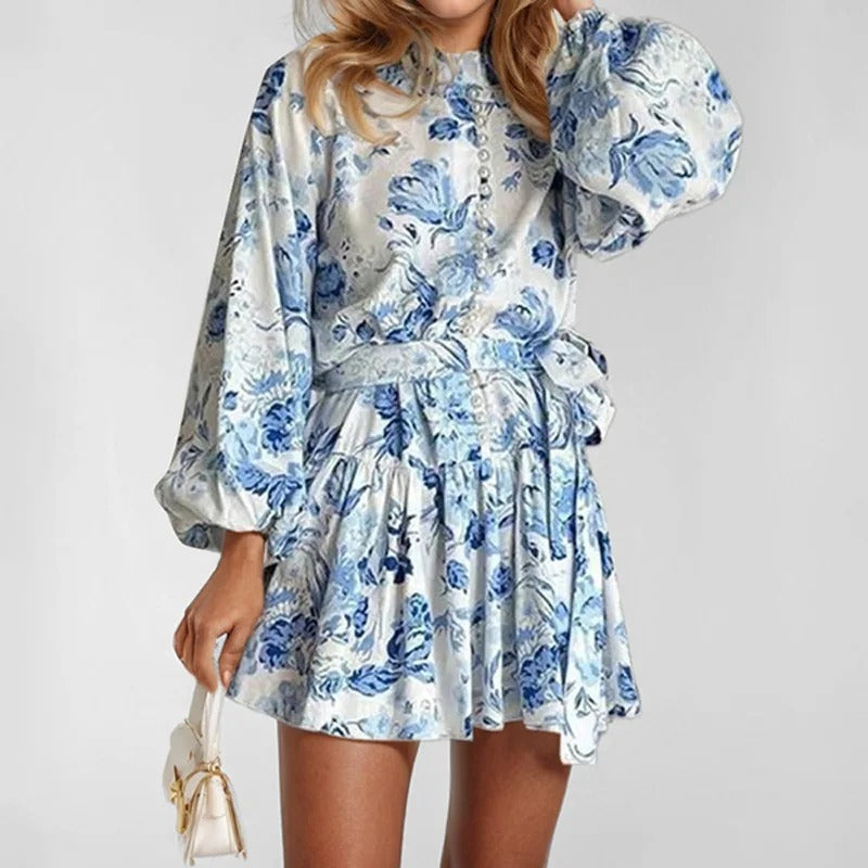 Vintage-Inspired Puff Sleeve Belted Dress