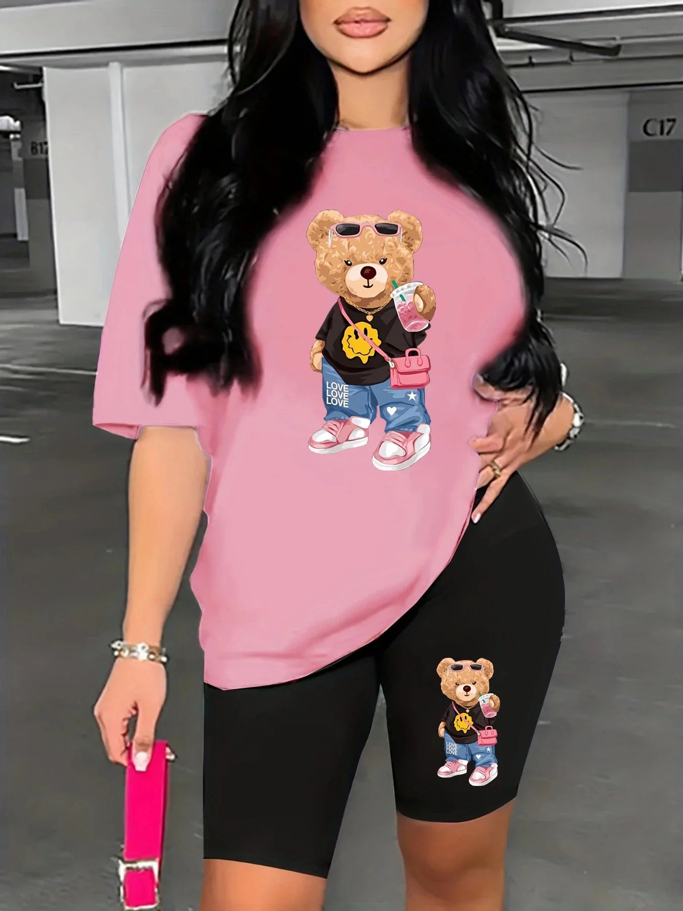 Casual Bear Print Summer Set – T-Shirt & Shorts