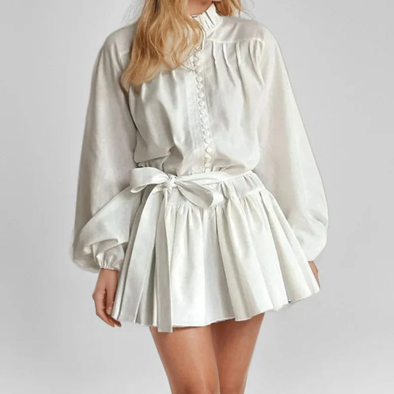 Vintage-Inspired Puff Sleeve Belted Dress